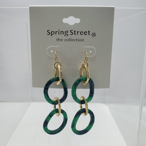 Nordstrom chain link fishhook drop earring green and gold - Picture 1 of 4